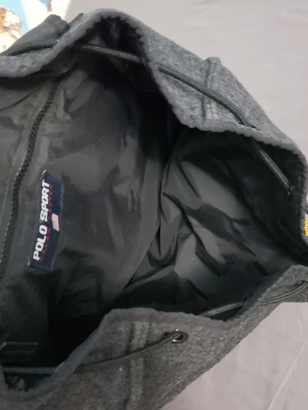 Vintage Ralph Lauren Polo Sport Backpack Bucket Bag Back Pack Grey Wool